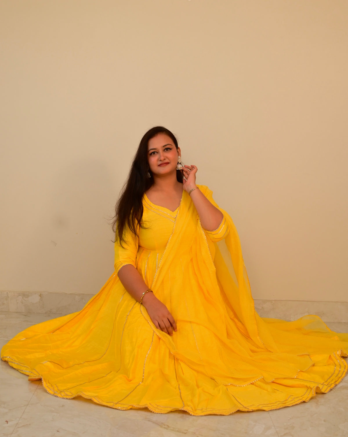 Mahira Yellow Handwoven Cotton Silk Anarkali Set