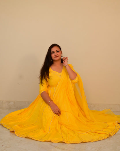 Mahira Yellow Handwoven Cotton Silk Anarkali Set
