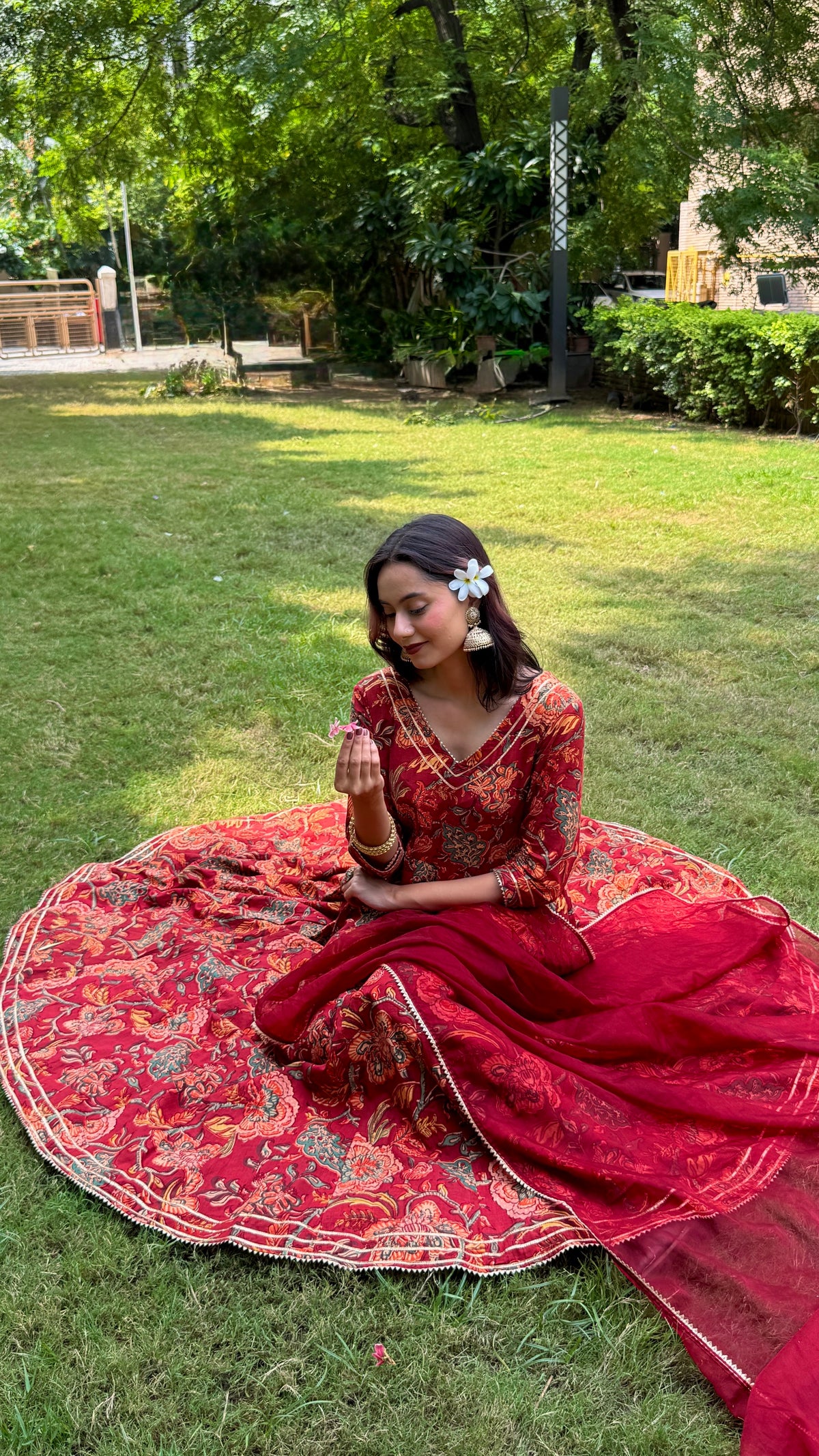 Meher Maroon Handblock Anarkali Set