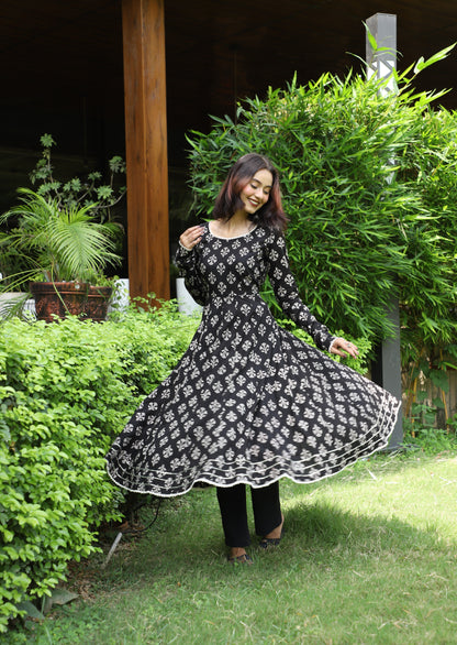Tamra Black Handblock Anarkali Set
