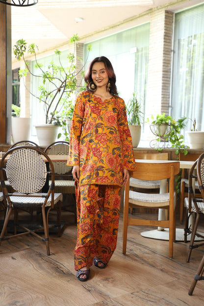 Sonal Mustard Handblock Farshi Set