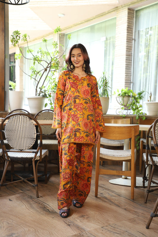 Sonal Mustard Handblock Farshi Set