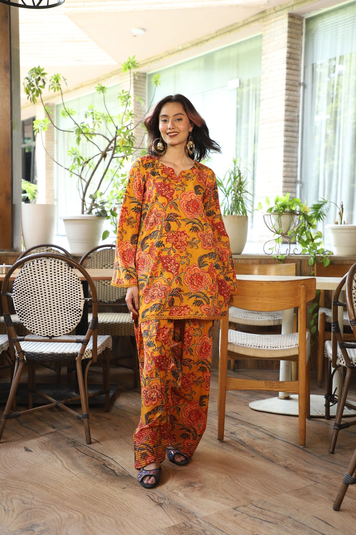 Sonal Mustard Handblock Farshi Set
