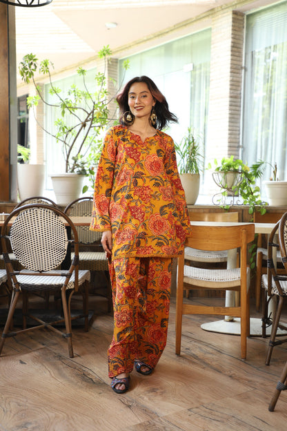 Sonal Mustard Handblock Farshi Set