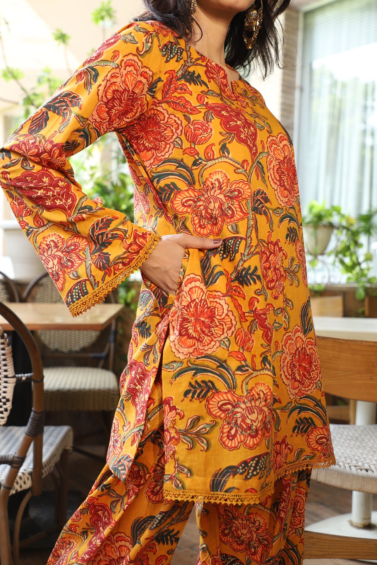 Sonal Mustard Handblock Farshi Set