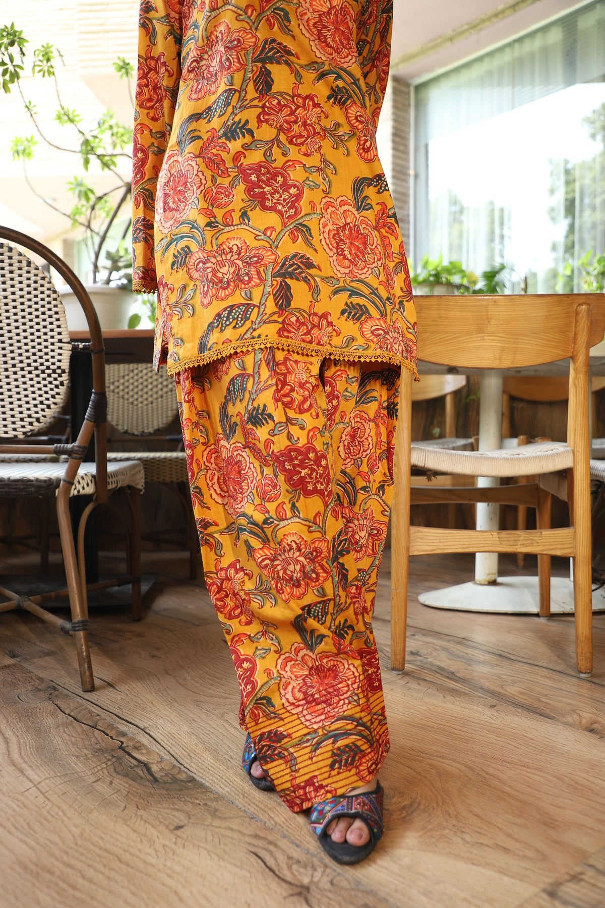 Sonal Mustard Handblock Farshi Set
