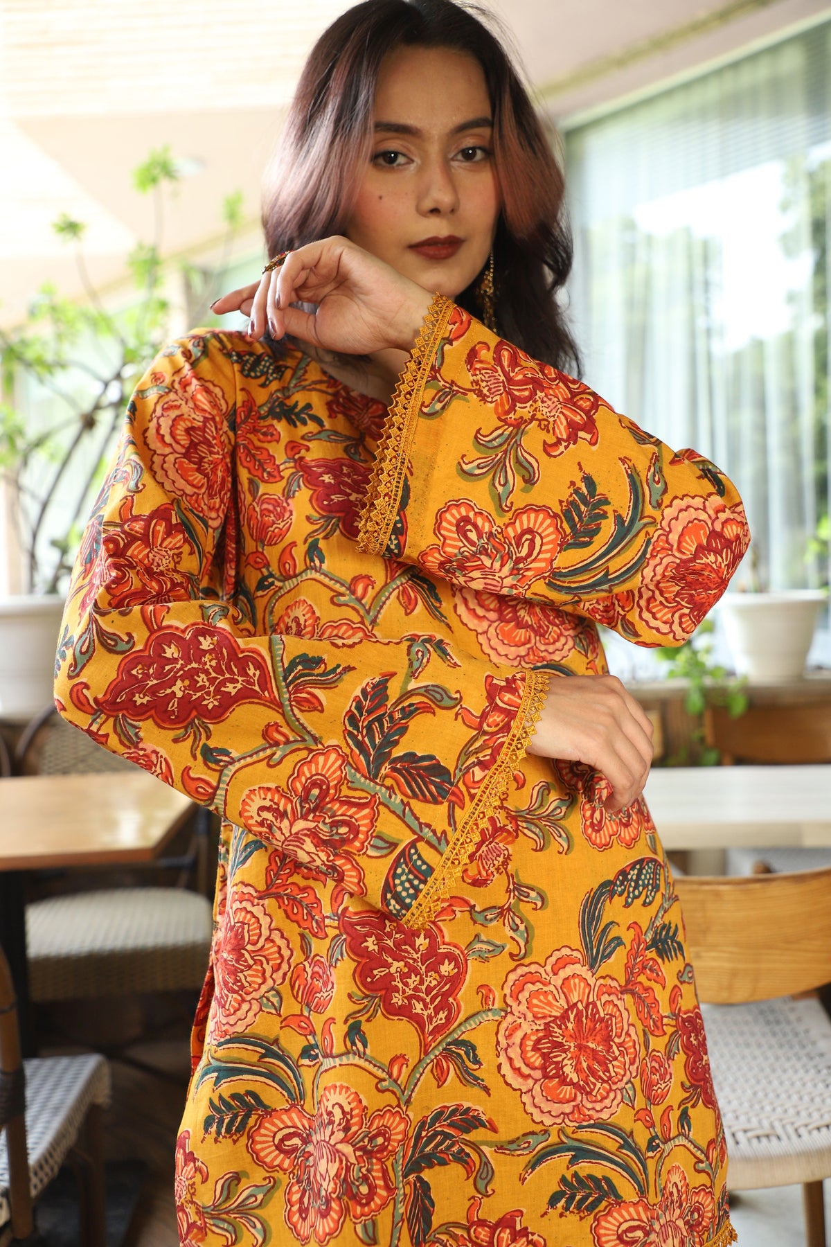 Sonal Mustard Handblock Farshi Set