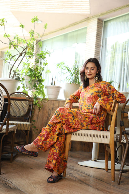Sonal Mustard Handblock Farshi Set