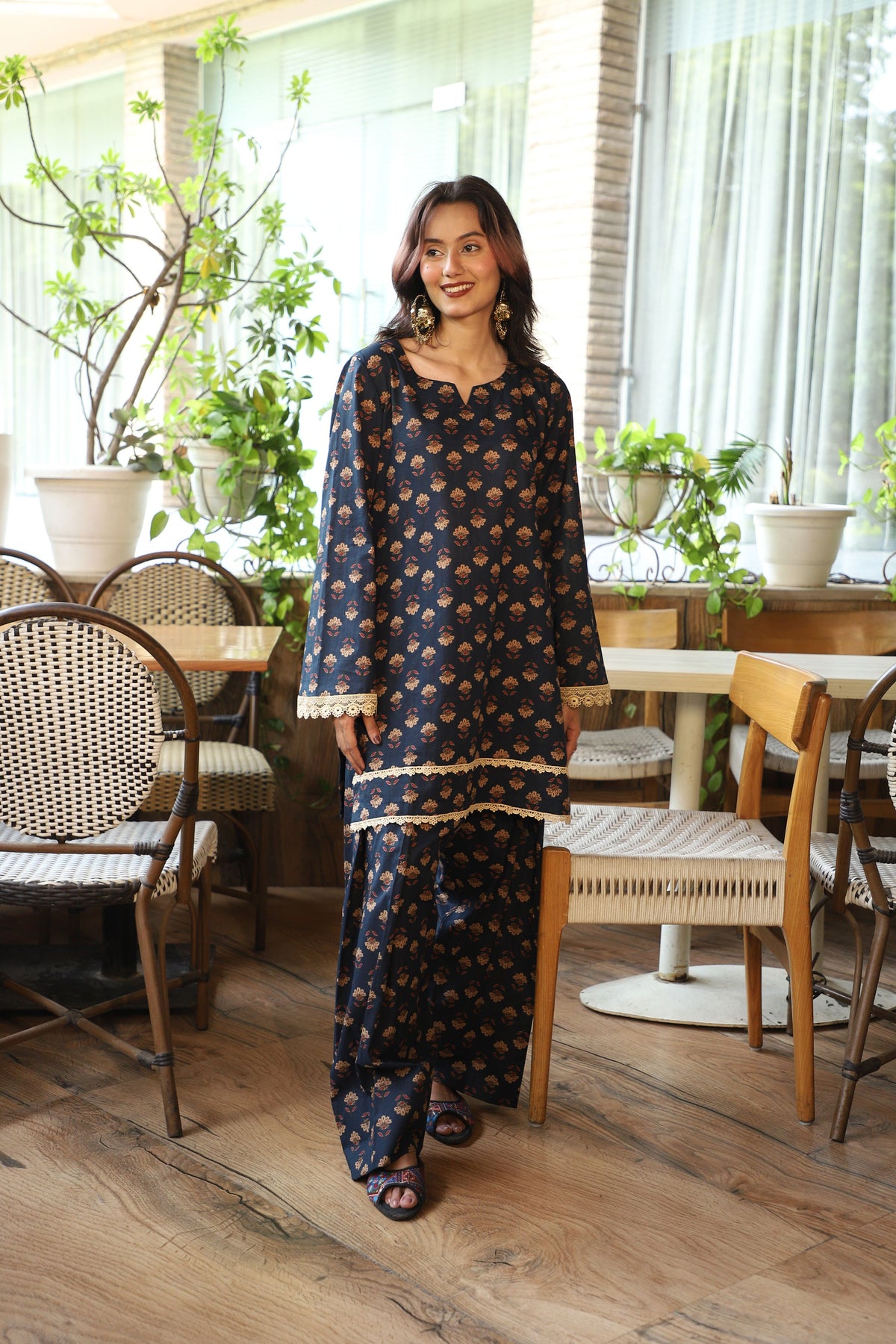 Falak Navy Handblock Farshi Set