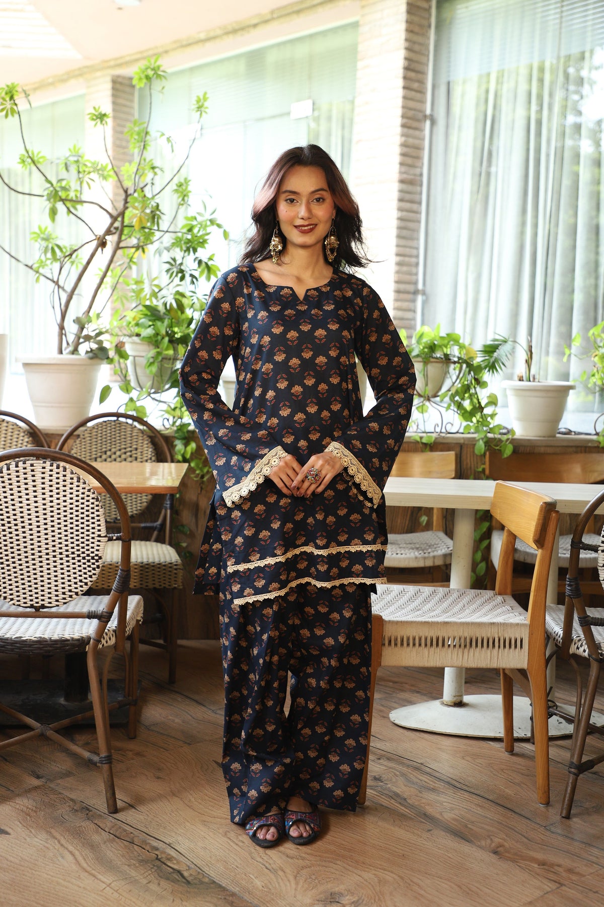 Falak Navy Handblock Farshi Set