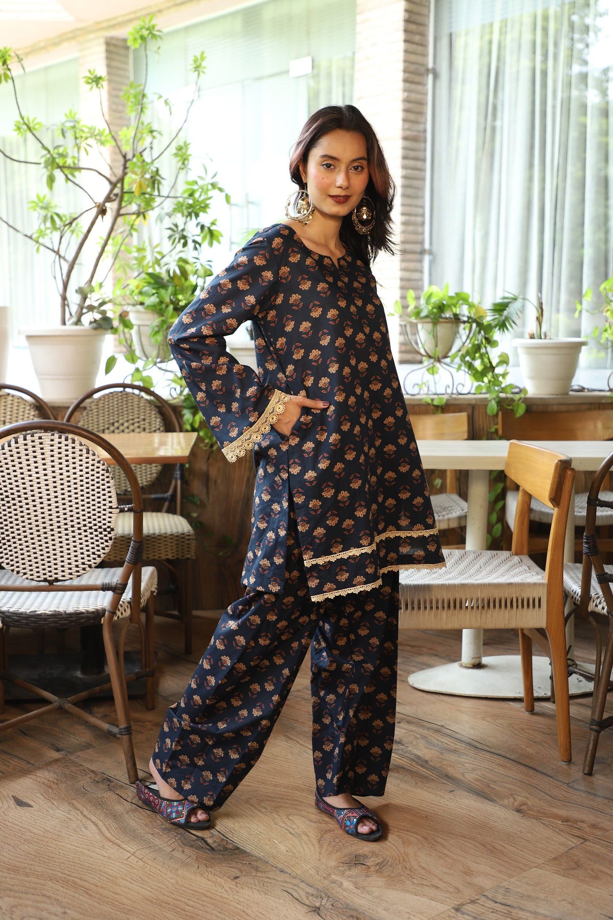 Falak Navy Handblock Farshi Set