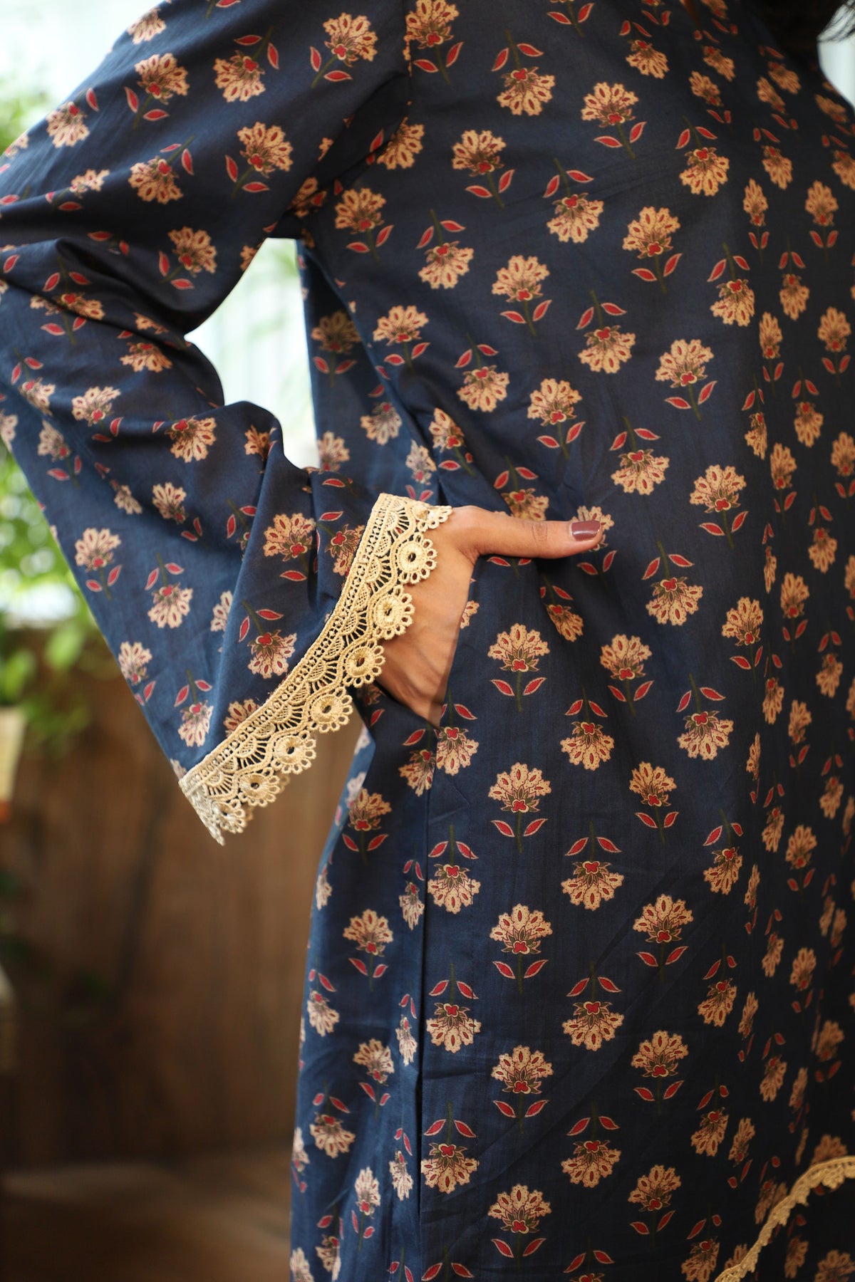 Falak Navy Handblock Farshi Set