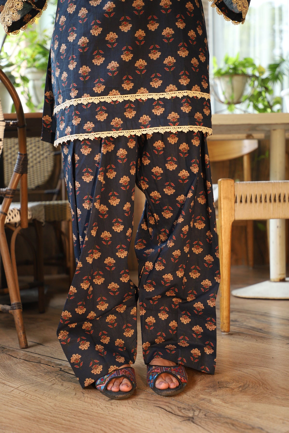 Falak Navy Handblock Farshi Set