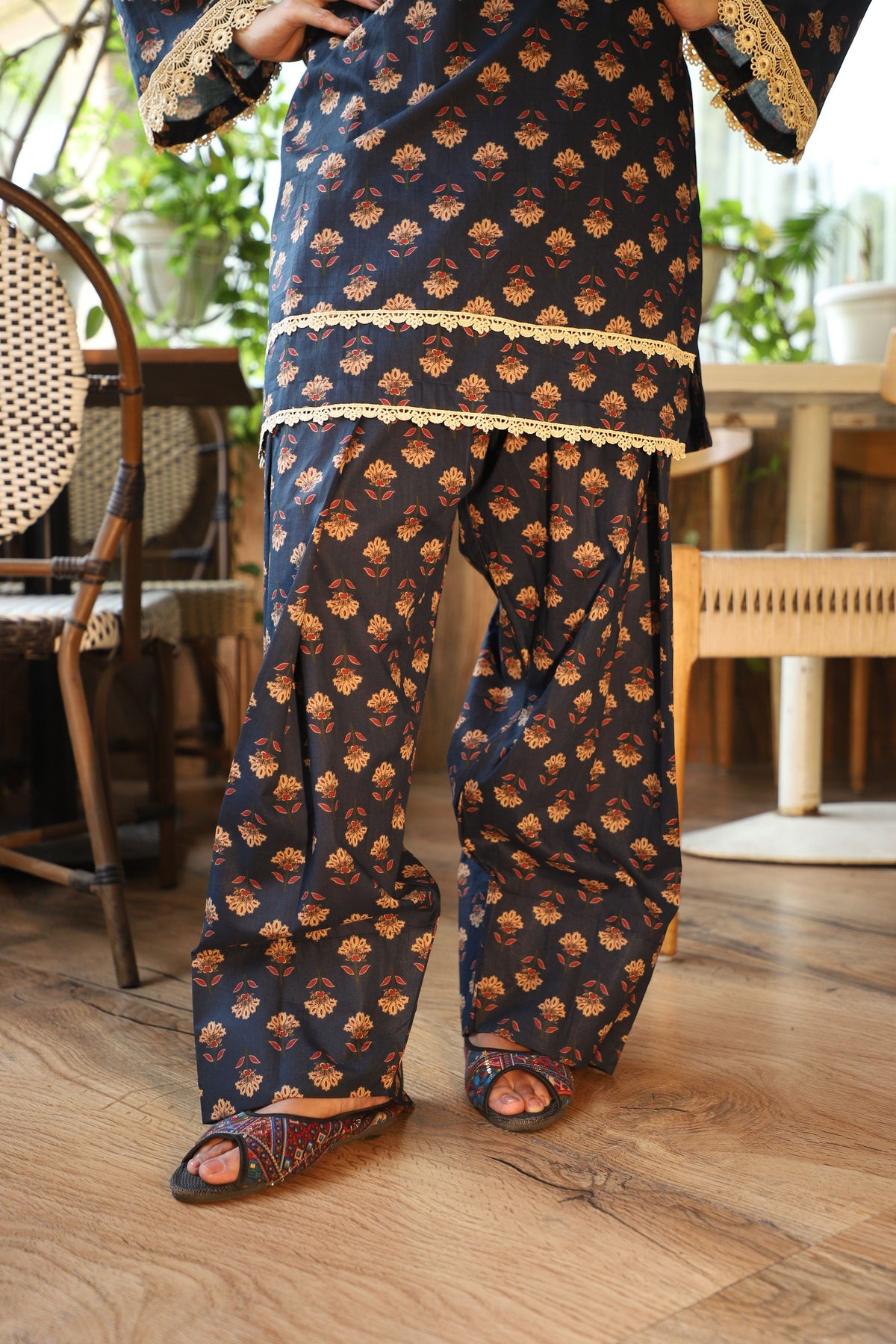 Falak Navy Handblock Farshi Set