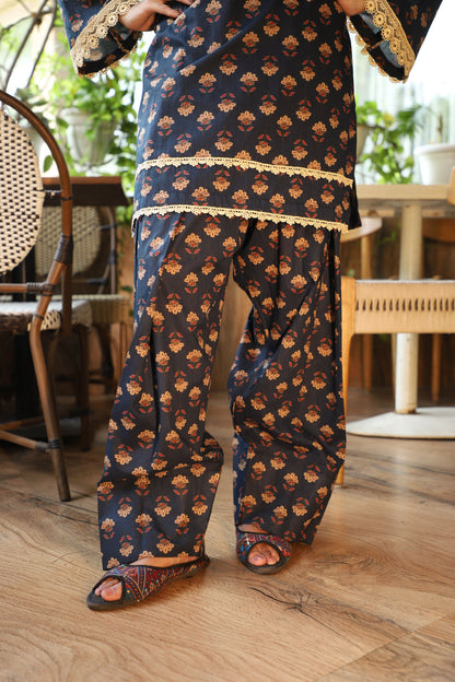 Falak Navy Handblock Farshi Set