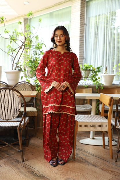Zoya Red Handblock Farshi Set