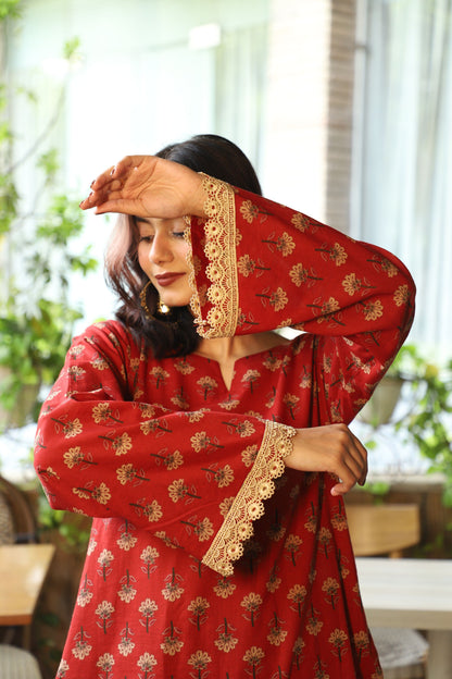 Zoya Red Handblock Farshi Set