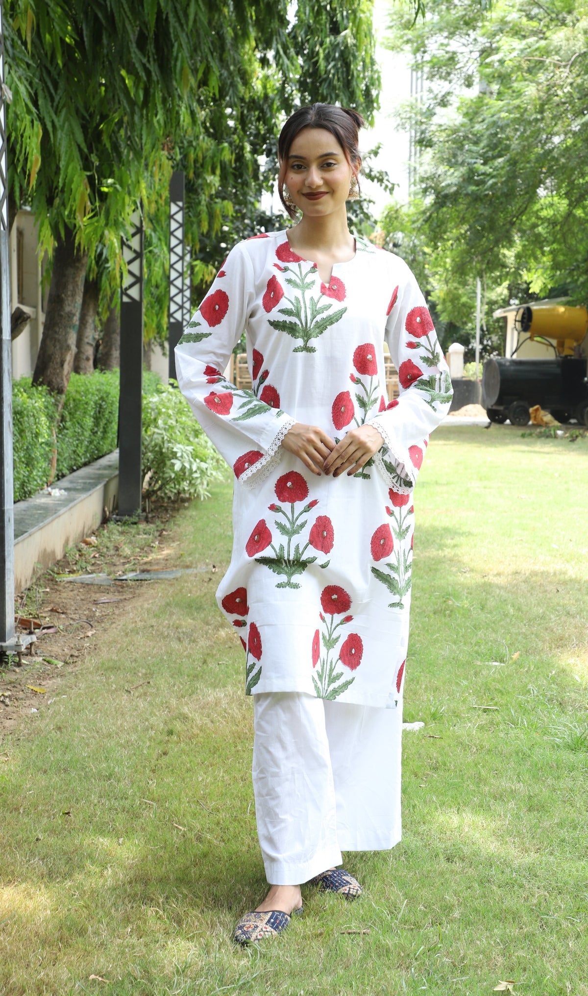 Gauri White Handblock Kurta Co-ord Set
