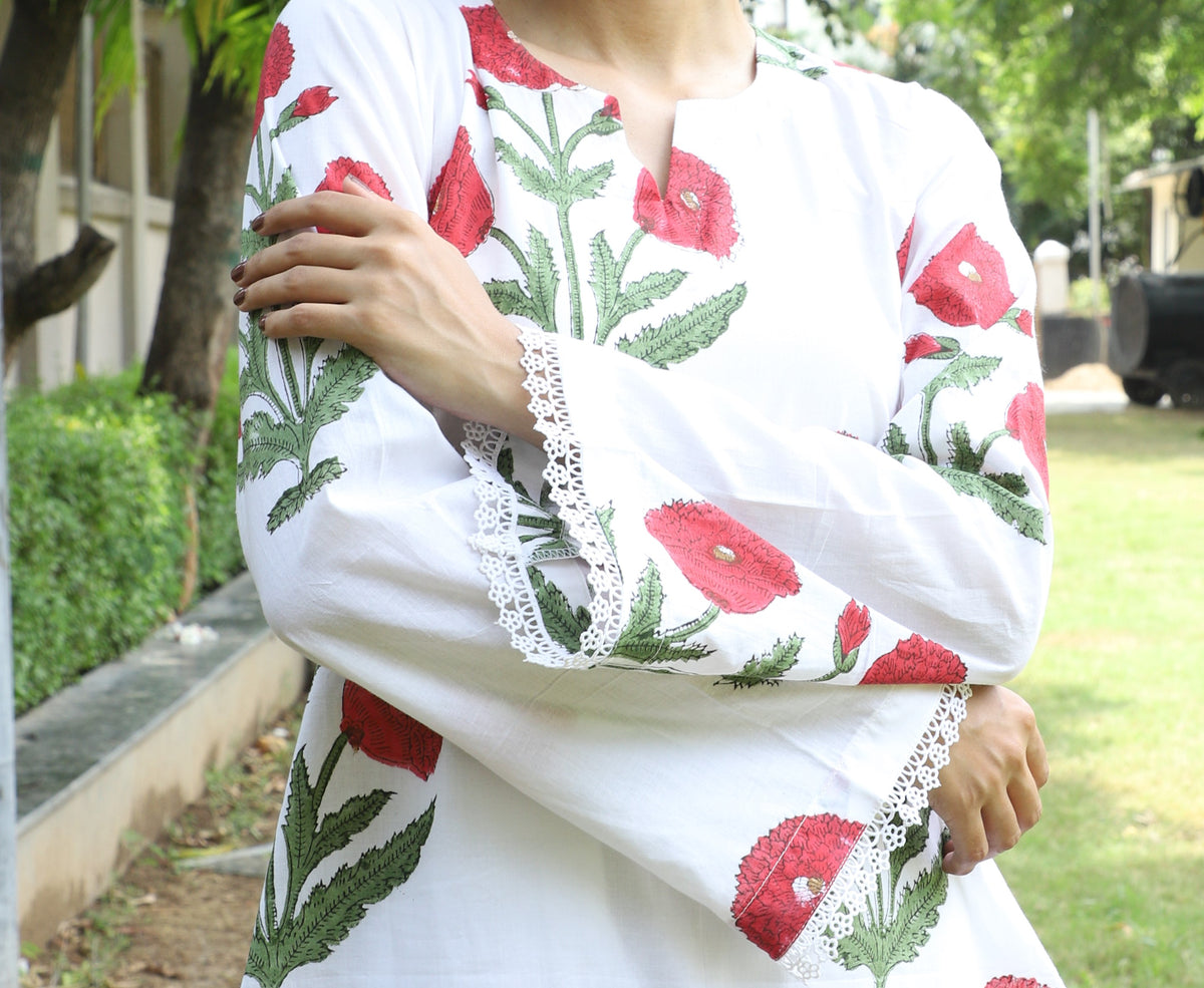 Gauri White Handblock Kurta Co-ord Set