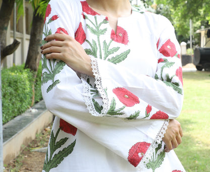 Gauri White Handblock Kurta Co-ord Set