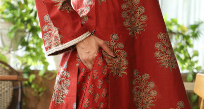 Aarna Maroon Handblock Kurta Co-ord Set