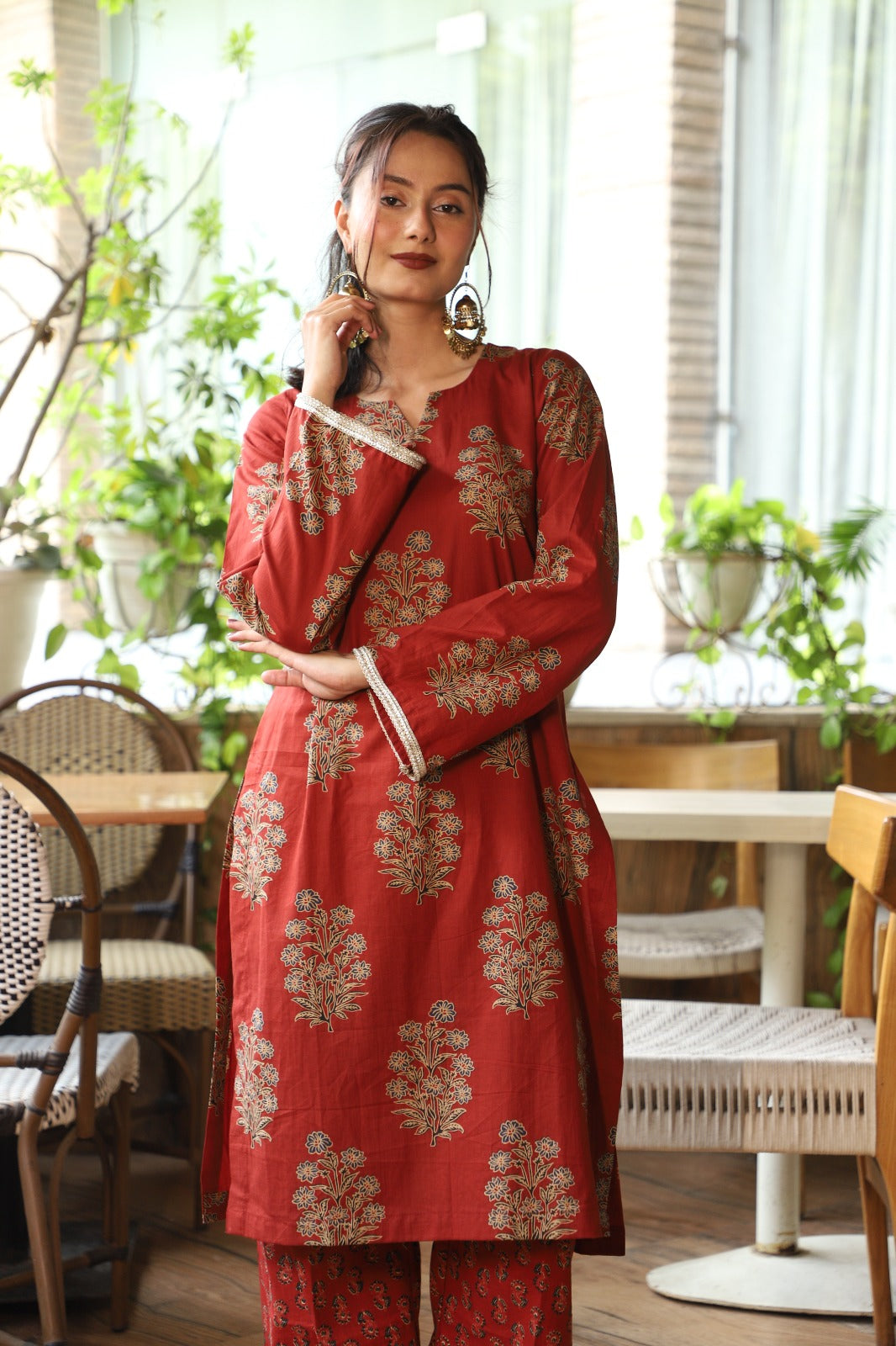 Aarna Maroon Handblock Kurta Co-ord Set