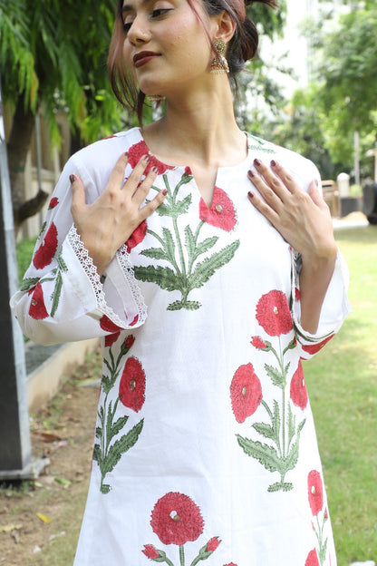 Gauri White Handblock Kurta Co-ord Set