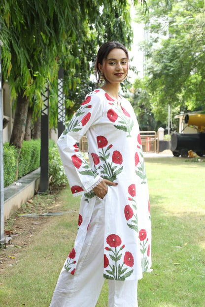 Gauri White Handblock Kurta Co-ord Set