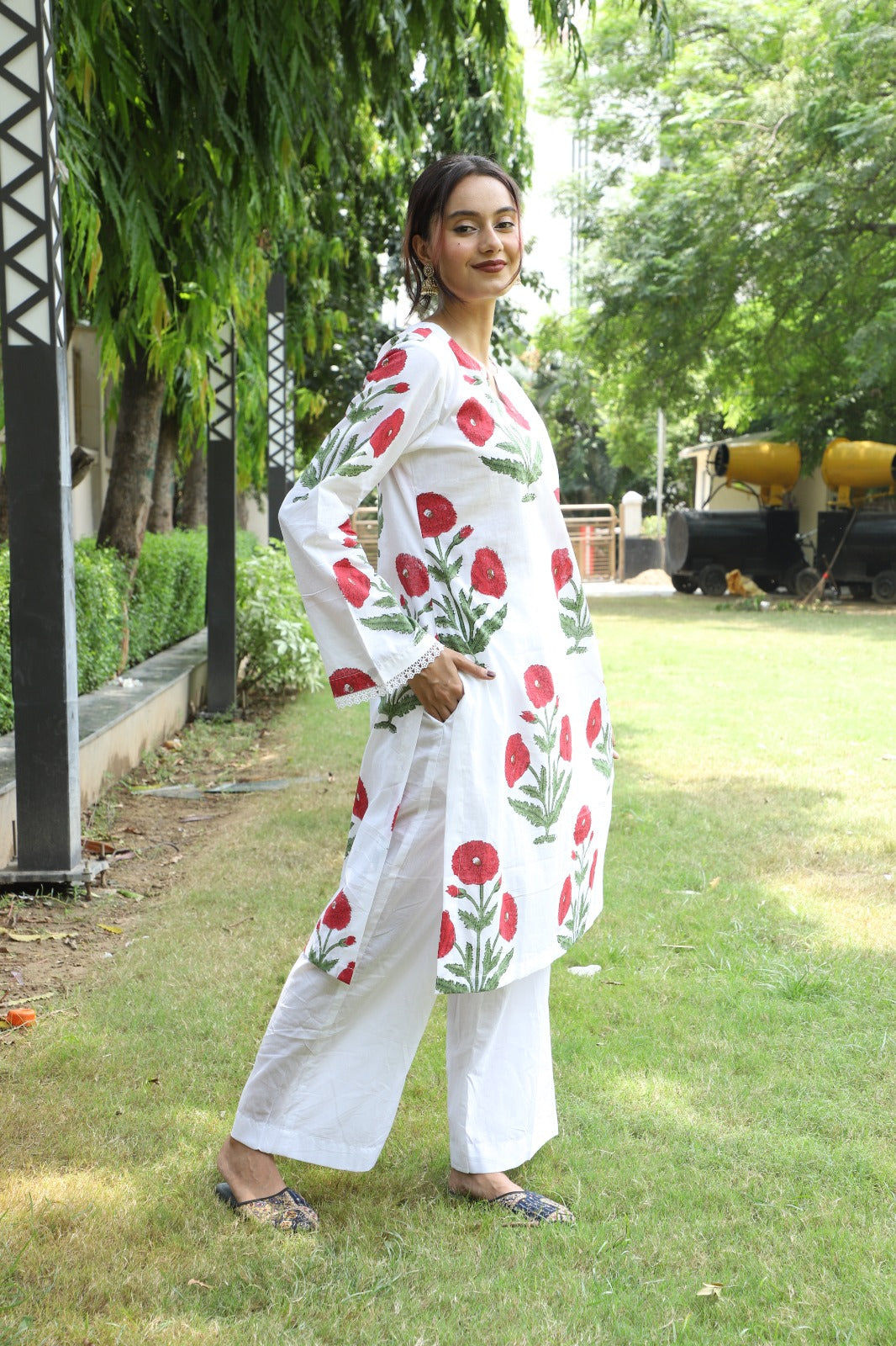 Gauri White Handblock Kurta Co-ord Set