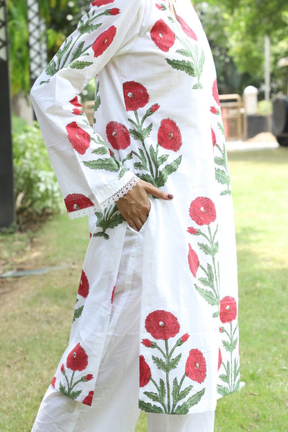 Gauri White Handblock Kurta Co-ord Set