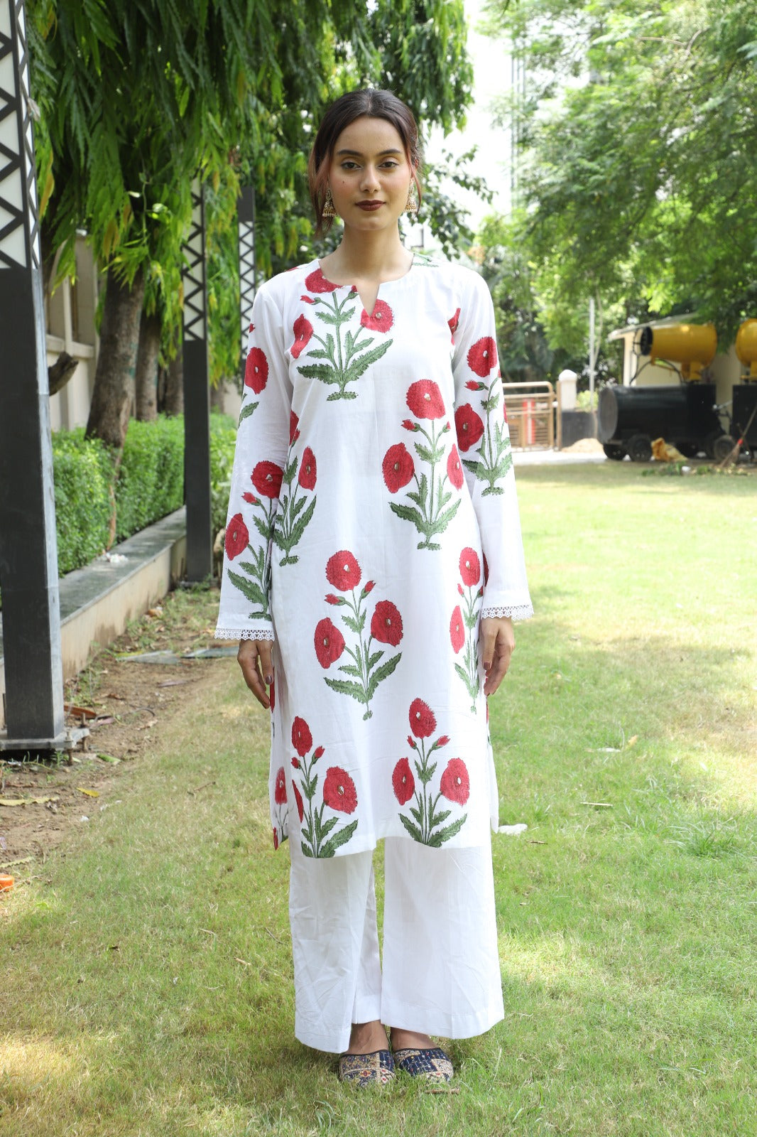 Gauri White Handblock Kurta Co-ord Set