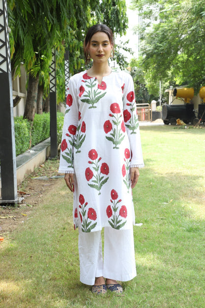 Gauri White Handblock Kurta Co-ord Set