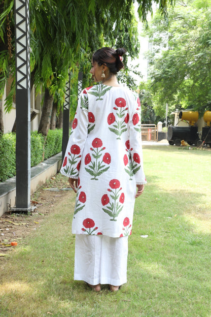 Gauri White Handblock Kurta Co-ord Set