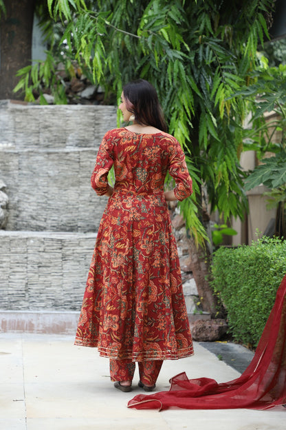Meher Maroon Handblock Anarkali Set