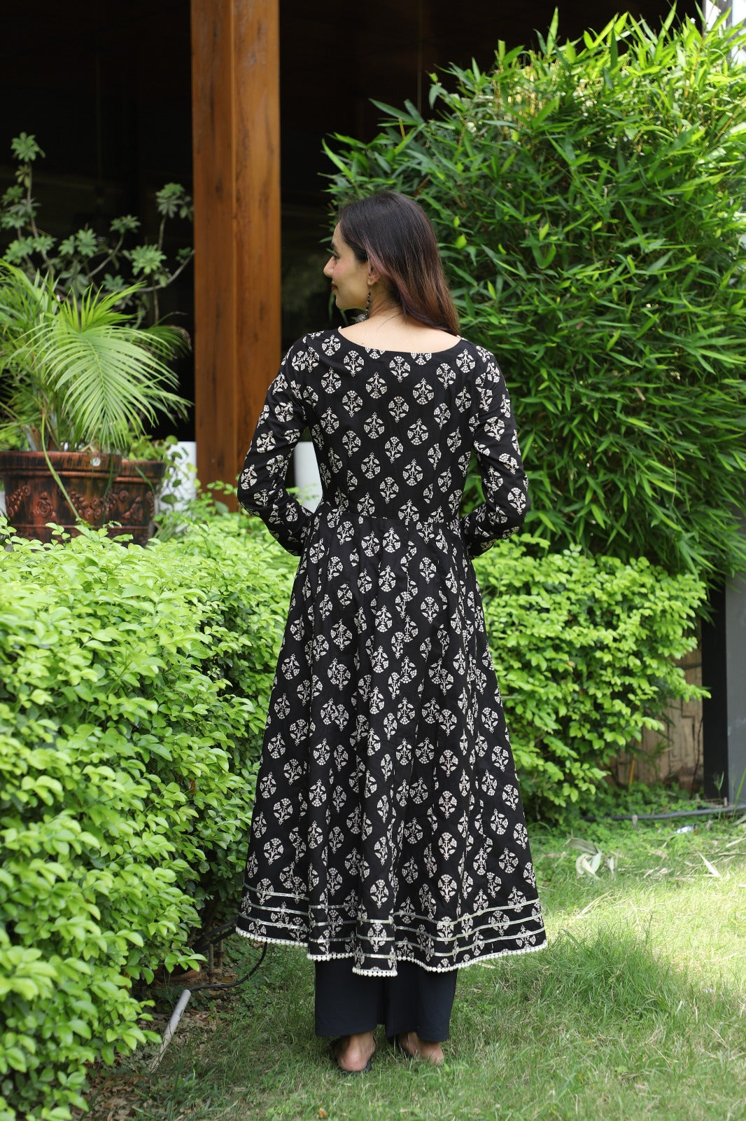Tamra Black Handblock Anarkali Set