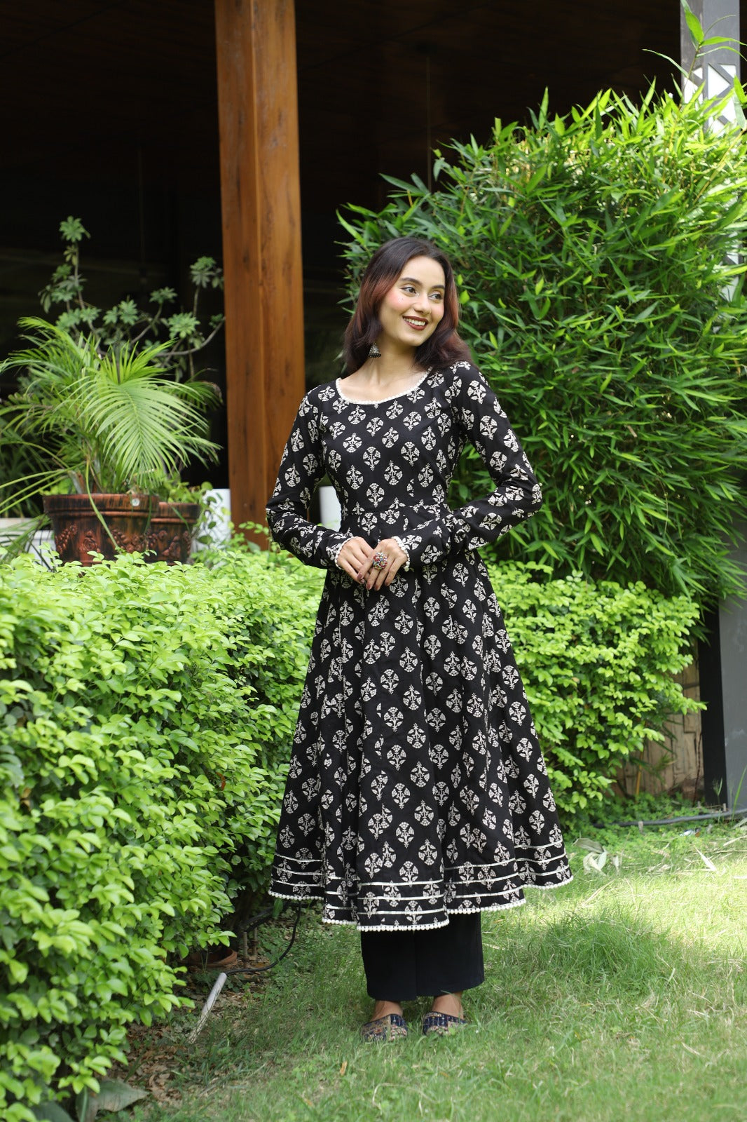 Tamra Black Handblock Anarkali Set