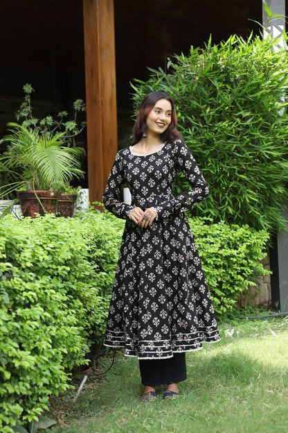 Tamra Black Handblock Anarkali Set