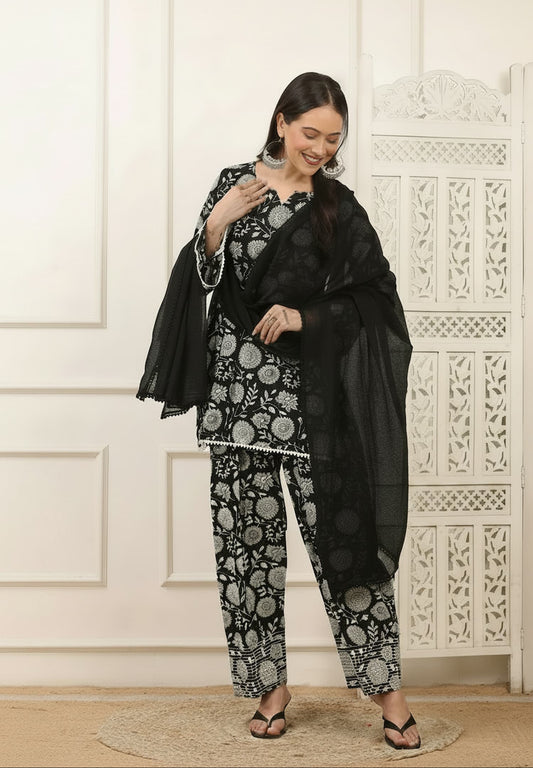 Shama Black Handblock Farshi Set