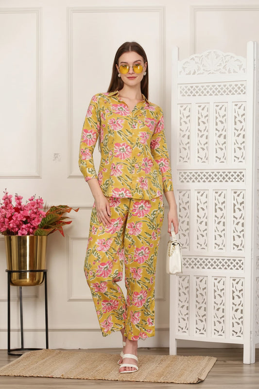 Suhana Yellow Handblock Co-ord Set