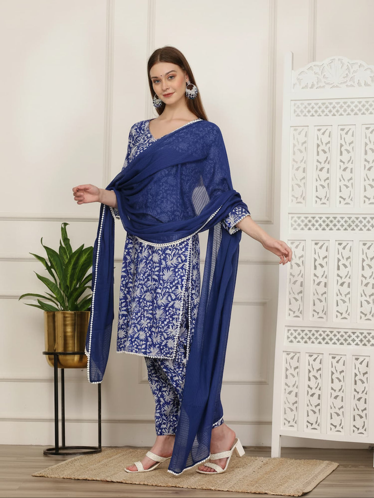 Nargis Blue Handblock Kurta Set