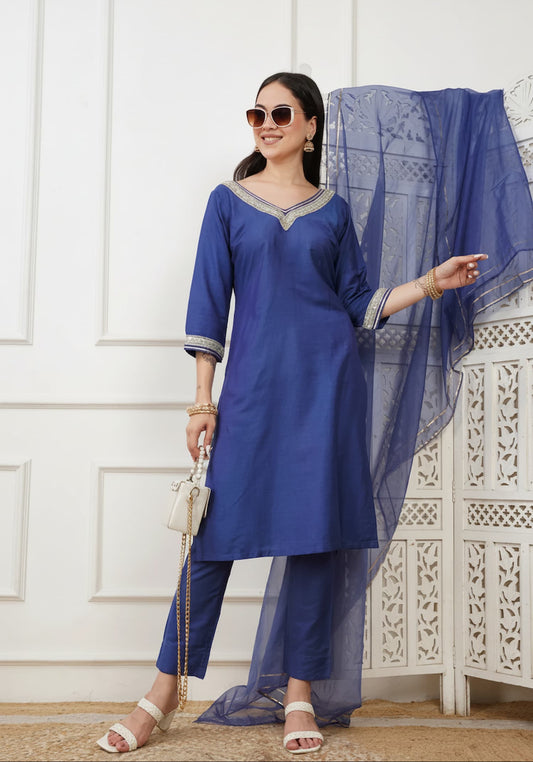 Kiara Blue Cotton Silk Kurta Set