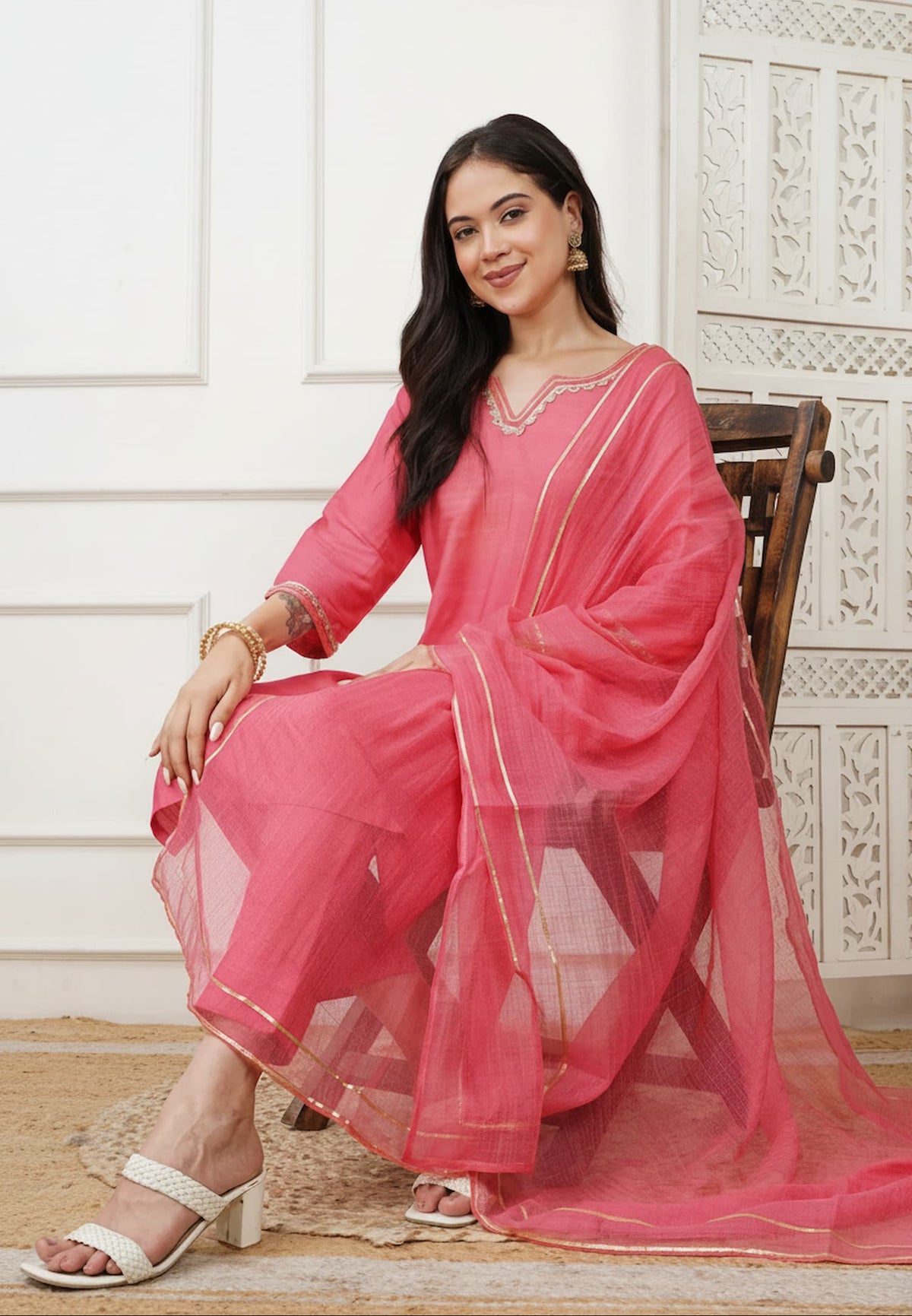 Ananya Coral Cotton Silk Kurta Set