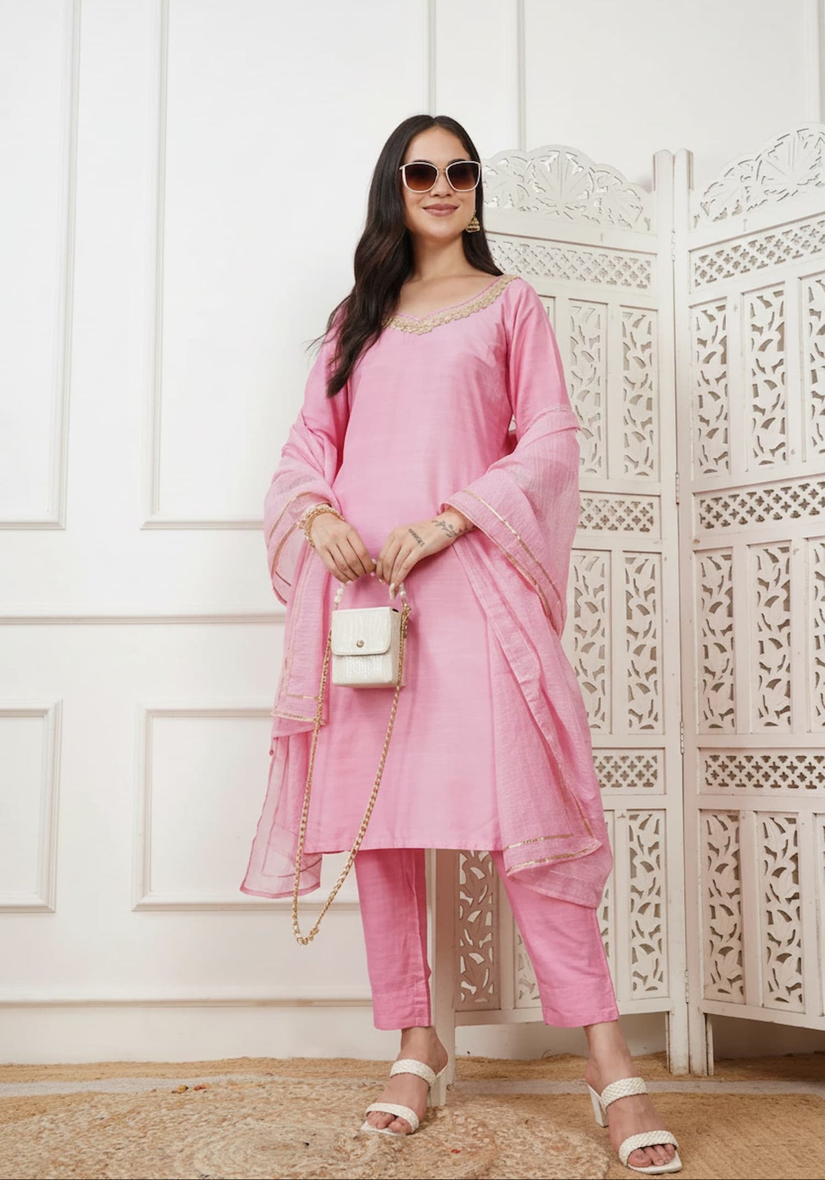 Navya Pink Cotton Silk Kurta Set