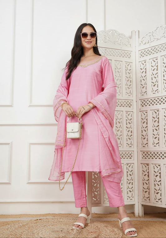 Navya Pink Cotton Silk Kurta Set