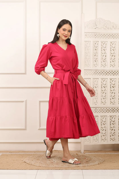 Fiona Pink Cotton Long Dress