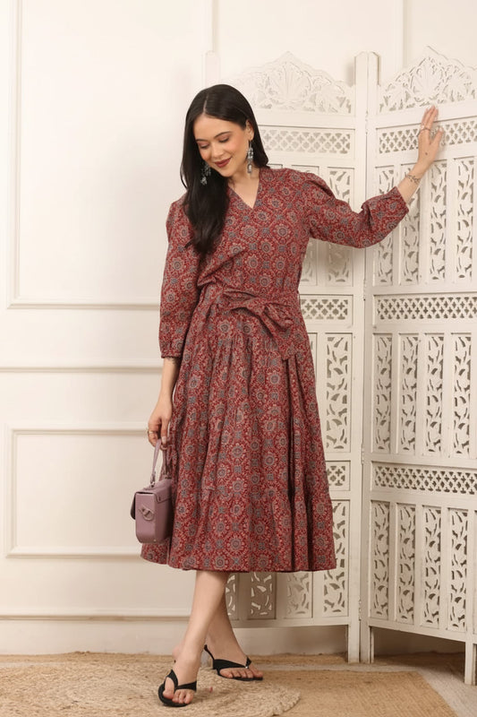 Anaya Ajrakh Cotton Long Dress