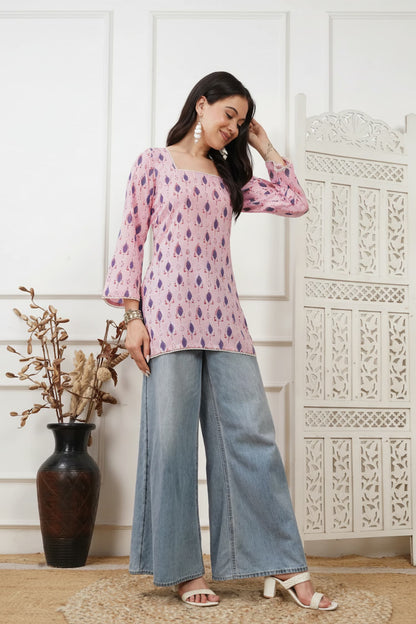 Zara Pink Handblock Short Kurti