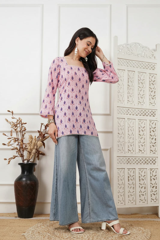 Zara Pink Handblock Short Kurti